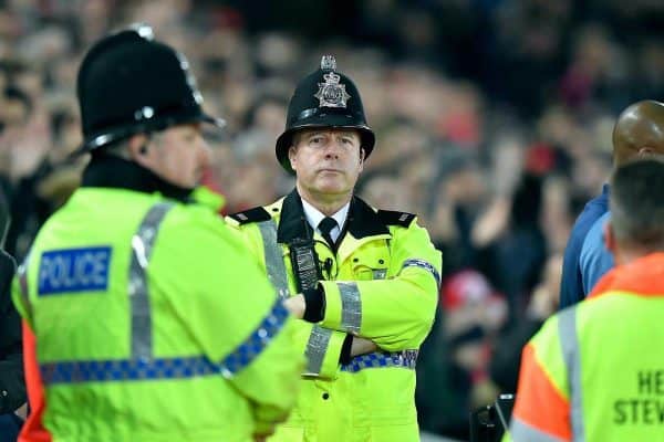 Police officers at Anfield (Dave Howarth/PA)