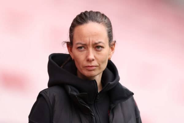 LIVERPOOL, ENGLAND - Sunday, May 4, 2025:  Amber Whiteley Manger of Liverpool Women prior to the FA Women’s Super League game between Liverpool FC Women and Everton FC Women, the Women's Merseyside Derby, at Anfield. (Photo by Ryan Browne/Propaganda)