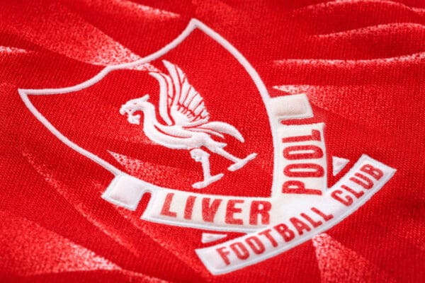 1980s General: Liverpool FC football home jersey circa 1989-1991 with club's badge (Image: coward_lion / Alamy Stock Photo)