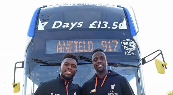 Photograph By John Powell. Divock Origi and Daniel Sturridge visited Stagecoach in Gillmoss to promote the starting of the Anfield 917 bus for the home games. (see story)