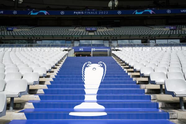 PARIS, FRANCE - MAY 24: A general view intside the stadium at Stade de France on May 24, 2022 in Paris, France. Liverpool FC will face Real Madrid in the UEFA Champions League Final on May 28, 2022. (Photo by UEFA)