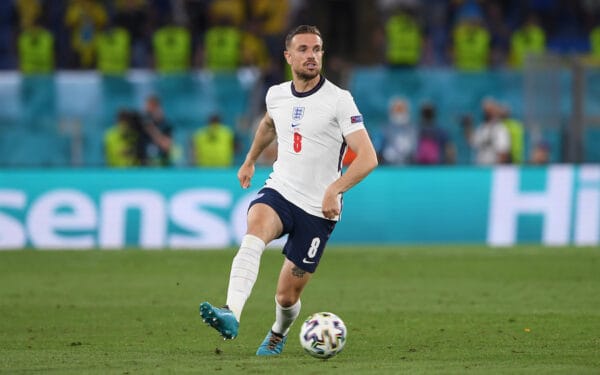 ROME, ITALY - JULY 03: England's Jordan Henderson during the UEFA Euro 2020 Championship Quarter-final match between Ukraine and England at Olimpico Stadium on July 03, 2021 in Rome, Italy. (Photo by Chris Ricco - UEFA)