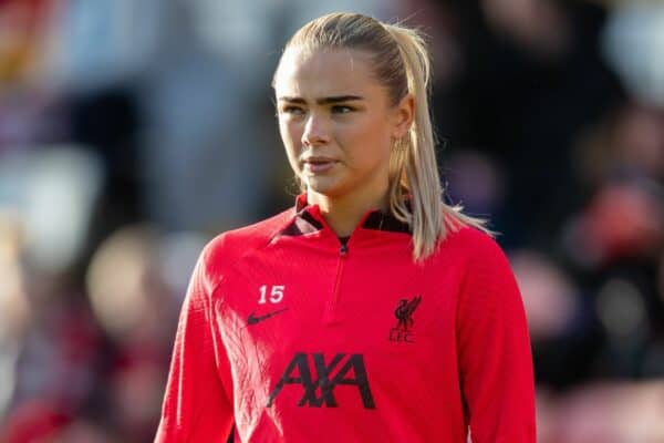 LEIGH, ENGLAND - Sunday, January 15, 2023: Liverpool's Sofie Lundgaard during the pre-match warm-up before the FA Women’s Super League match between Manchester United FC Women and Liverpool FC Women at Leigh Sports Village. (Pic by Jessica Hornby/Propaganda)