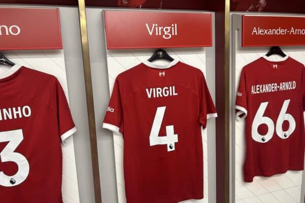 Liverpool changing dressing room shirts, 2023