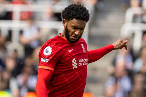 NEWCASTLE-UPON-TYNE, ENGLAND - Saturday, April 30, 2022: Liverpool's Joe Gomez during the FA Premier League match between Newcastle United FC and Liverpool FC at St James' Park. (Pic by David Rawcliffe/Propaganda)