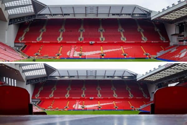 LIVERPOOL, ENGLAND - Saturday, February 10, 2024: Liverpool's A general view of Anfield Stadium seen before the FA Premier League match between Liverpool FC and Burnley FC. (Photo by David Rawcliffe/Propaganda) This image is a digital composite of several images.