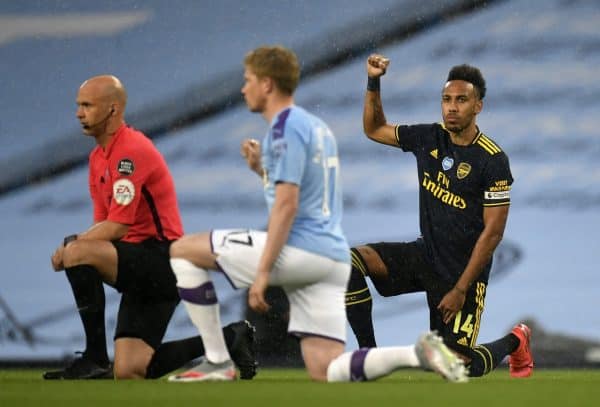 All players and officials also took a knee at the Etihad (Peter Powell/NMC Pool/PA)