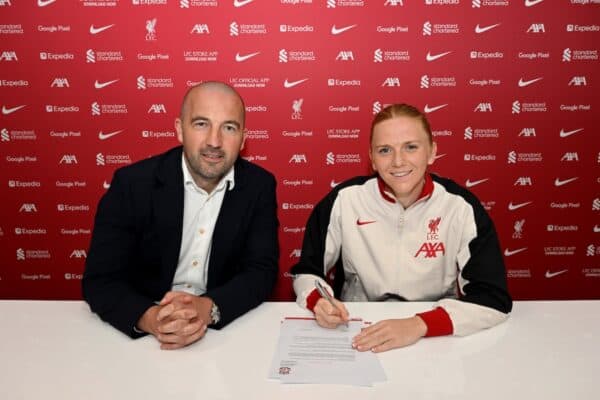 LIVERPOOL, ENGLAND - JUNE 20: (THE SUN OUT, THE SUN ON SUNDAY OUT) Ceri Holland of Liverpool signs a new contract at AXA Melwood Training Centre on June 20, 2025 in Liverpool, England. (Photo by Nick Taylor/Liverpool FC/Liverpool FC via Getty Images)
