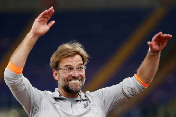 Liverpool manager Jurgen Klopp walks out to thank the Liverpool fans after reaching the Champions League Final after the UEFA Champions League, Semi Final, Second Leg at the Stadio Olimpico, Rome. PRESS ASSOCIATION Photo. Picture date: Wednesday May 2, 2018. See PA story SOCCER Roma. Photo credit should read: Steven Paston/PA Wire