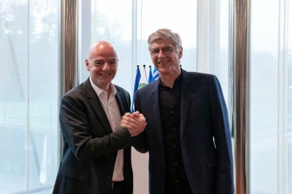 Wenger, right, with FIFA president Gianni Infantino (Handout from FIFA/PA)