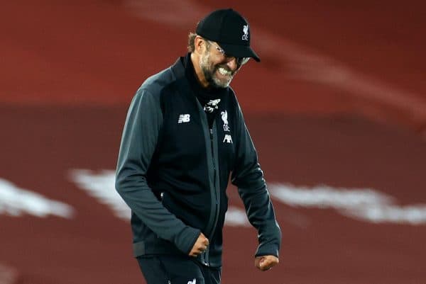 Liverpool manager Jurgen Klopp celebrates victory after the Premier League match at Anfield, Liverpool. (Phil Noble/NMC Pool/PA)