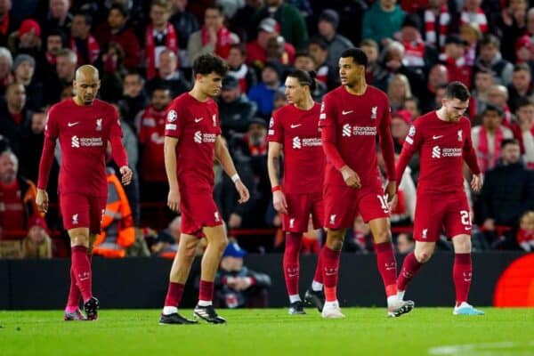 Fabinho, Stefan Bajcetic, Cody Gakpo, Darwin Nunez, Andy Robertson Liverpool Real Madrid Anfield (Peter Byrne/PA)