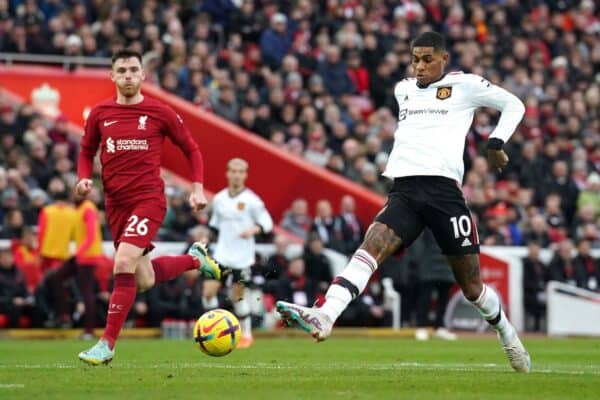 Marcus Rashford (right) rued a missed chance to put the visitors ahead in the first half (Peter Byrne/PA)