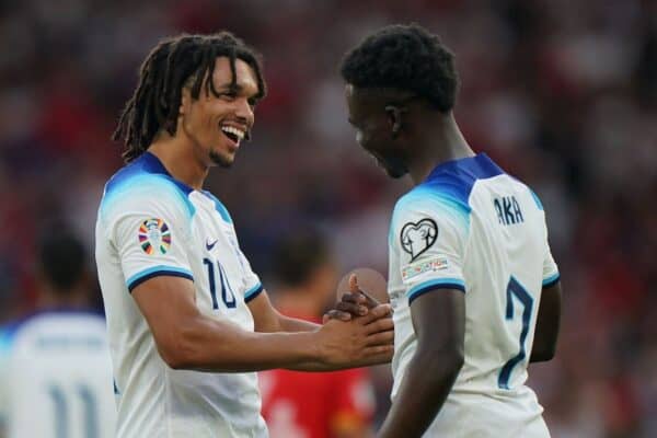 Trent Alexander-Arnold, left, and Saka starred for England (Tim Goode/PA)