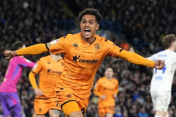 Fabio Carvalho celebrates his first-half equaliser for Hull (Danny Lawson/PA)