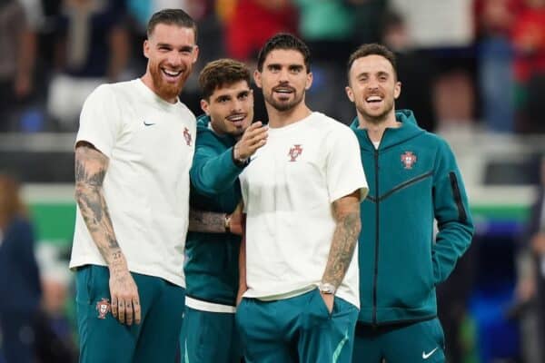 Pedro Neto (centre left), could miss Chelsea’s Club World Cup quarter-final after the death of Diogo Jota (right) (Bradley Collyer/PA)