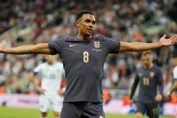 Trent Alexander-Arnold feiert sein Tor gegen Bosnien und Herzegowina (Mike Egerton/PA)