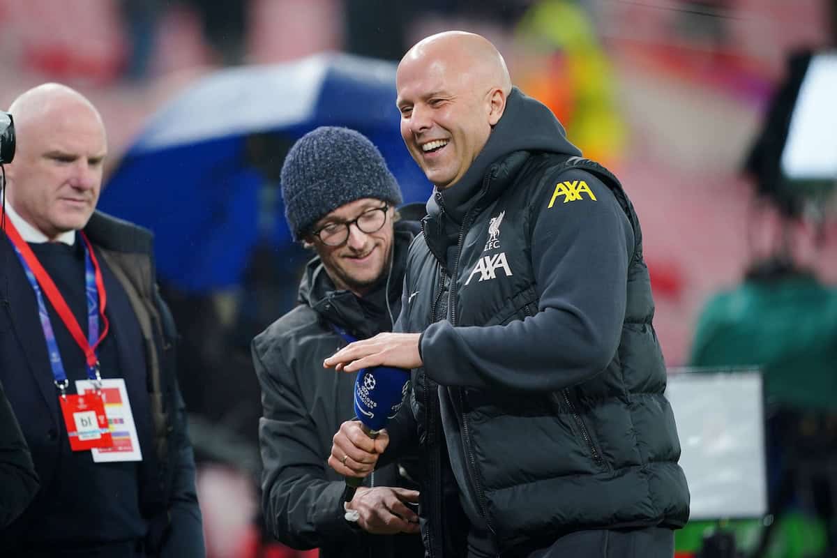 Manager Arne Slot smiles after Liverpool's win over Lille (Peter Byrne/PA)