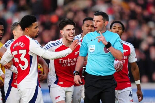 Michael Oliver sent off Myles Lewis-Skelly at Wolves (Mike Egerton/PA)