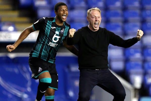 Manager Steve Cooper and striker Rhian Brewster led the celebrations as Swansea reached the play-offs (Andrew Matthews/PA)