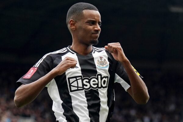 Newcastle United’s Alexander Isak celebrates scoring their side’s first goal of the game during the Emirates FA Cup fifth round match at St James’ Park, Newcastle (Owen Humphreys/PA)