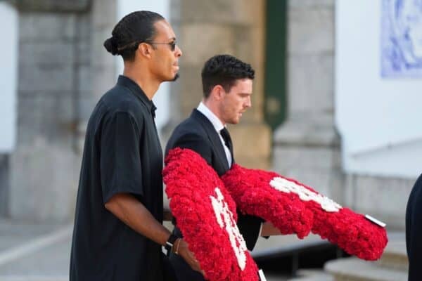 Captain Virgil Van Dijk and Andy Robertson led Liverpool’s tributes at the funeral of team-mate Diogo Jota (Manu Fernendez/AP)