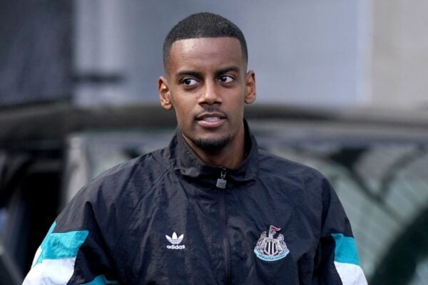 Newcastle striker Alexander Isak arriving before a Premier League match against Manchester United at St James’ Park (Owen Humphreys/PA)