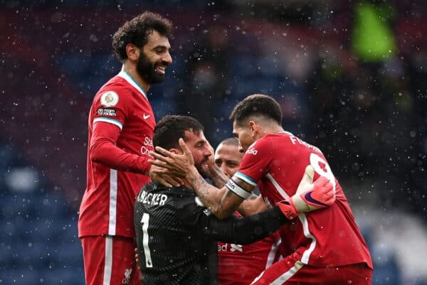 Liverpool goalkeeper Alisson headed home Liverpool’s stoppage-time winner at West Brom (Rui Vieira/PA)