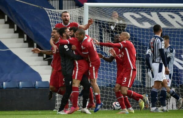 Liverpool goalkeeper Alisson headed home Liverpool’s stoppage-time winner at West Brom (Rui Vieira/PA)