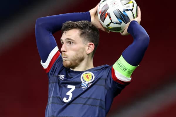 Scotland's Andy Robertson takes a throw-in during the UEFA Nations League Group 2, League B match at Hampden Park, Glasgow.