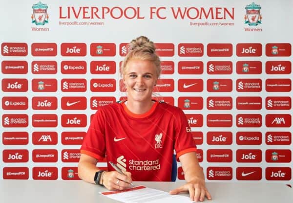 Jasmine Matthews signs for Liverpool FC Women at Solar Campus, 18/06/21.  Photo: Nick Taylor/LFC