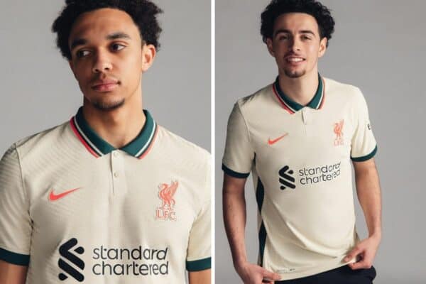 Liverpool FC Away Kit 2021/22 as modelled by Trent Alexander-Arnold and Curtis Jones.