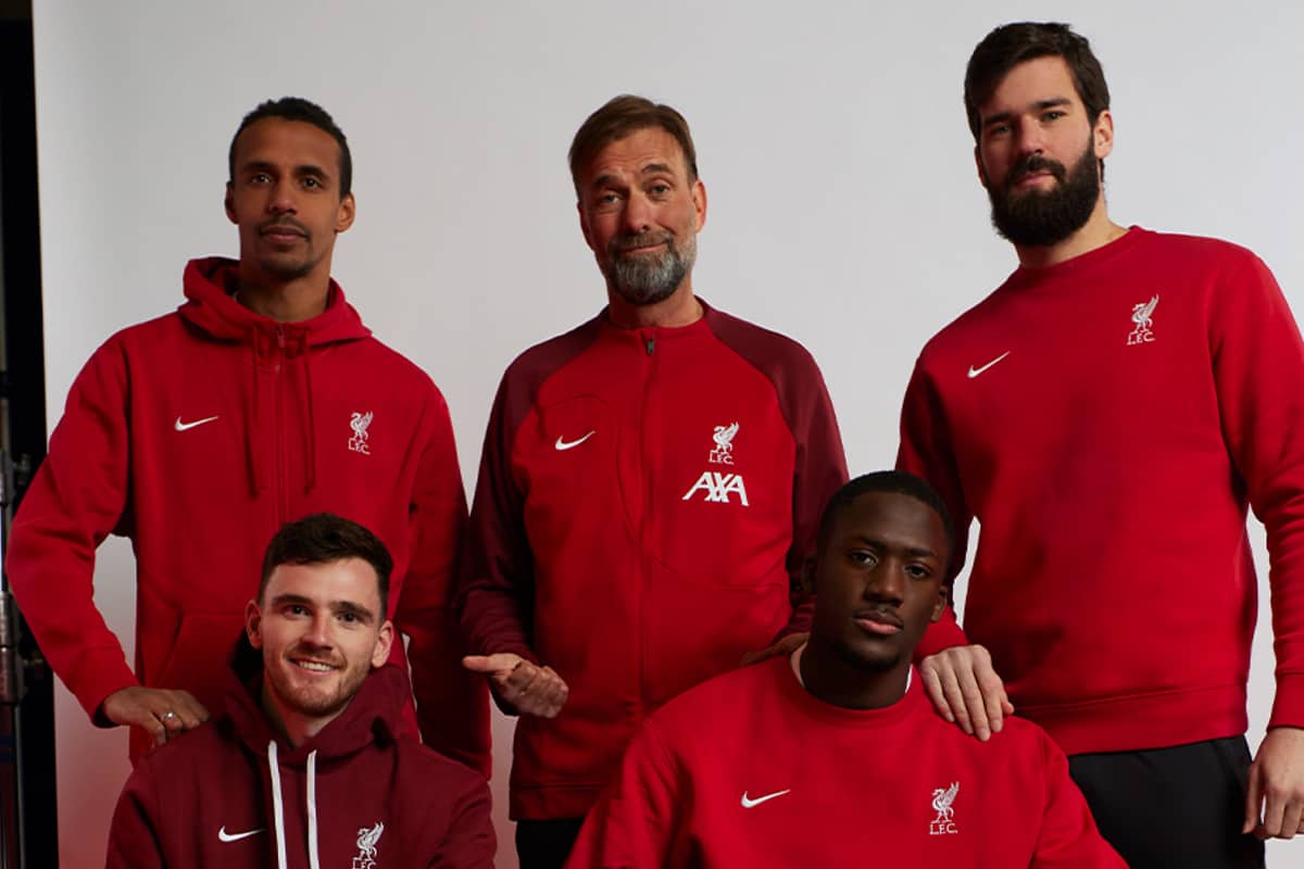 Jurgen Kloppp and Liverpool players model the Liverpool FC 2023/24 Training range.