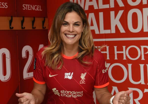 WALLASEY, ENGLAND - JANUARY 05: (THE SUN OUT. THE SUN ON SUNDAY OUT) Liverpool Women's Unveil New Signing Katie Stengel at Solar Campus on January 05, 2022 in Wallasey, England. (Photo by John Powell/Liverpool FC via Getty Images)